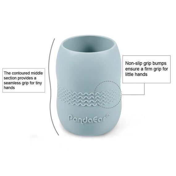 PandaEar 2 Stück Baby Trinkbecher ab 4 6 12 Monate | Silikon Kinderbecher Trinklernbecher Mehrweg Baby Becher | Snack and Drink Cup für Kinder und Kleinkinder, 100% Silikon, Blau/Weiß