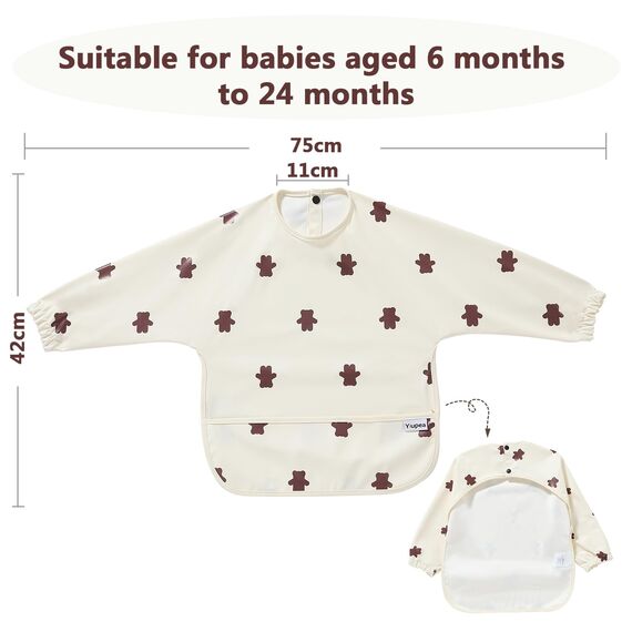 Yiupea Lätzchen mit Ärmeln Baby Mess Proof - Maschine Waschbar & Wasserdicht 6-24 Monate für Baby Led Weaning, Coverall Lätzchen für -Fütterung-Hellgelb