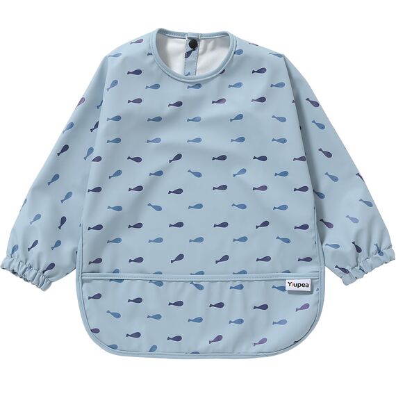 Yiupea Lätzchen mit Ärmeln Baby Mess Proof - Maschine Waschbar & Wasserdicht 6-24 Monate für Baby Led Weaning, Coverall Lätzchen für -Fütterung-Blau