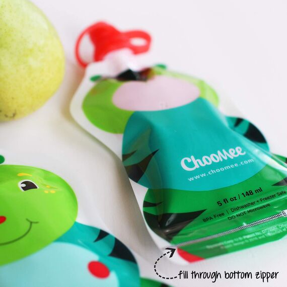 ChooMee Wiederverwendbare Babynahrungsbeutel – BPA-frei, Nachfüllbare Quetschbeutel für Kleinkinder – Pürees, Apfelmus & Joghurt – Doppelreißverschluss, breiter Boden, 8 Stück, 5 oz
