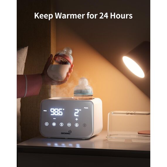 Grownsy Flaschenwärmer baby, Sterilisator für babyflaschen 10-in-1Fast Babynahrungsheizung & Abtauung BPA-freier Fläschchenwärmer,Babykostwärmer mit LCD-Display (WeißWeiß)
