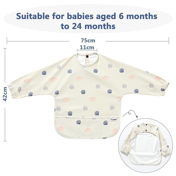 Yiupea Lätzchen mit Ärmeln Baby Mess Proof - Maschine Waschbar & Wasserdicht 6-24 Monate für Baby Led Weaning, Coverall Lätzchen für -Fütterung-Khaki