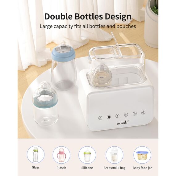 Grownsy Flaschenwärmer baby, Sterilisator für babyflaschen 10-in-1Fast Babynahrungsheizung & Abtauung BPA-freier Fläschchenwärmer,Babykostwärmer mit LCD-Display (WeißWeiß)