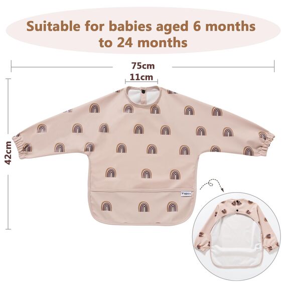 Yiupea Lätzchen mit Ärmeln Baby Mess Proof - Maschine Waschbar & Wasserdicht 6-24 Monate für Baby Led Weaning, Coverall Lätzchen für-Fütterung-Rosa (Packung mit 2)