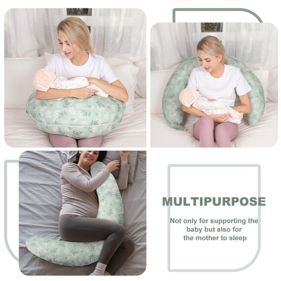 Chilling Home 2-in-1 Stillkissen XXL Schwangerschaftskissen Seitenschläferkissen für Baby,Pregnancy Pillow mit Innenkissen & Baumwoll Stillkissenbezug,Kissen Schwangerschaft Stillkissen(Green)