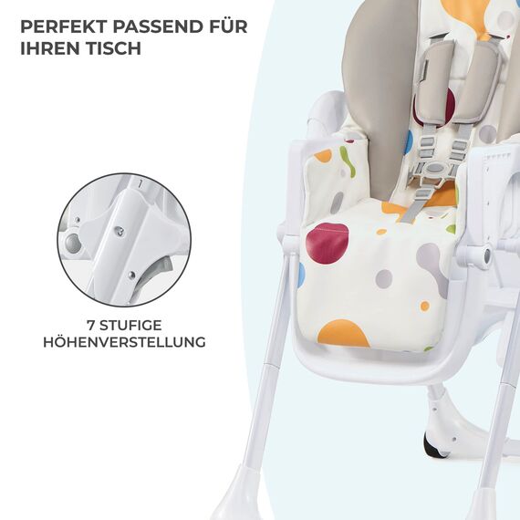Kinderkraft Hochstuhl YUMMY, Kinderhochstuhl, Babystuhl, Kombihochstuhl, ab den Ersten Lebensmonaten, Fußstütze, Halbliegende Position, Bezug aus PU, Einfach zu Reinigen, Mehrfarben
