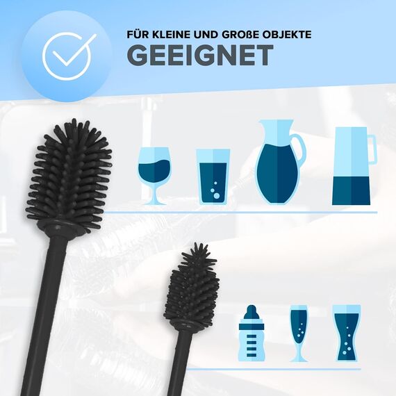JAWAonline Spülbürsten Set 38cm und 32cm - Flaschenbürste Silikon schonend und kratzfrei - Flexible Flaschenreiniger Bürste - Premium Bottle Brush - Reinigungsbürste für kleine und große Flaschen