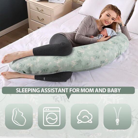 Chilling Home 2-in-1 Stillkissen XXL Schwangerschaftskissen Seitenschläferkissen für Baby,Pregnancy Pillow mit Innenkissen & Baumwoll Stillkissenbezug,Kissen Schwangerschaft Stillkissen(Green)