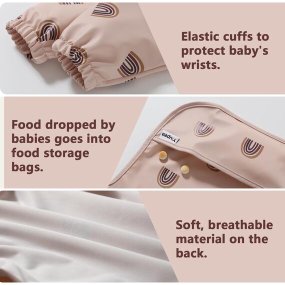 Yiupea Lätzchen mit Ärmeln Baby Mess Proof - Maschine Waschbar & Wasserdicht 6-24 Monate für Baby Led Weaning, Coverall Lätzchen für-Fütterung-Rosa (Packung mit 2)