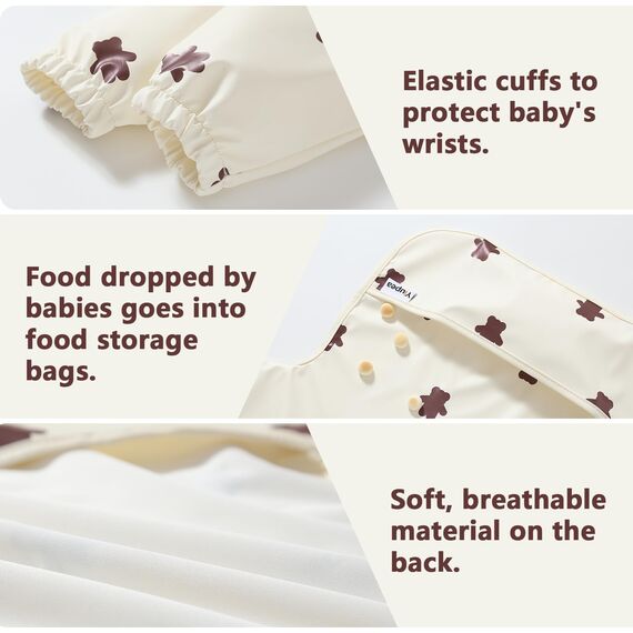 Yiupea Lätzchen mit Ärmeln Baby Mess Proof - Maschine Waschbar & Wasserdicht 6-24 Monate für Baby Led Weaning, Coverall Lätzchen für -Fütterung-Hellgelb