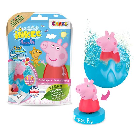 INKEE SURPRISE - 3er Set Peppa Pig Badekugeln Kinder mit Überraschung, Peppa Wutz Spielzeug für die Badewanne, mit Erdbeer-Duft
