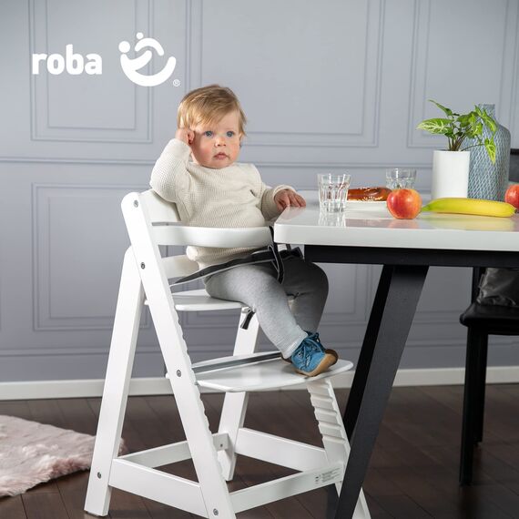 roba Treppenhochstuhl Sit Up III - Mitwachsender Baby Hochstuhl - ab 6 Monaten - Kinderhochstuhl aus Holz weiß - Stuhl bis 50 kg belastbar, 1 Stück (1er Pack)