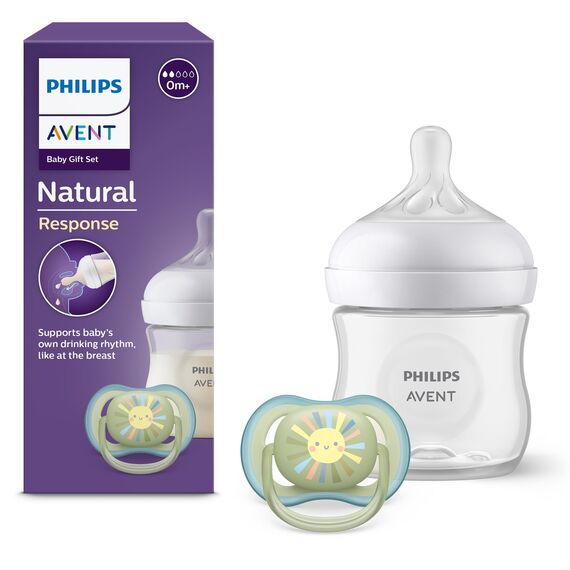 Philips AVENT Natural Response Geschenkset für Babys, Natural Response Babyfläschchen 125ml mit Saugergröße 2 (ab Geburt), ultra air Schnuller, Modell SCD837/10