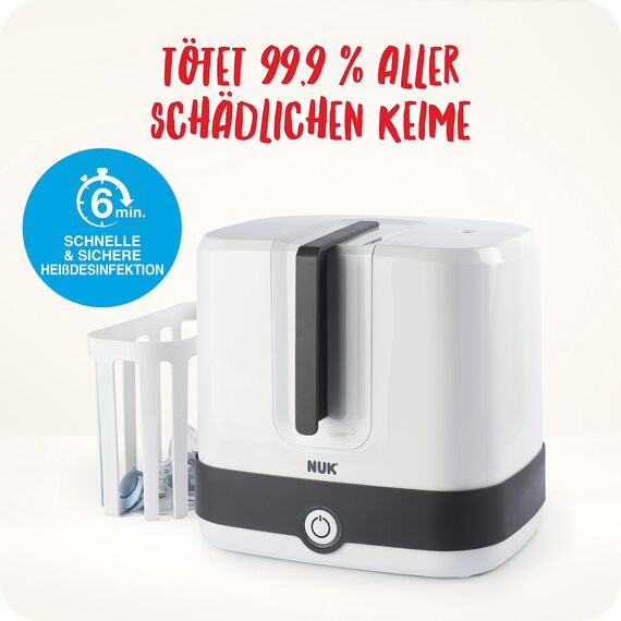 NUK First Choice+ Complete Komplettes Fütterungsset | Vario Express sterilisator, 4x babyflaschen, 1x Babyflaschensauger, flaschenwärmer und mehr | Herz (neutral) | 9 stück