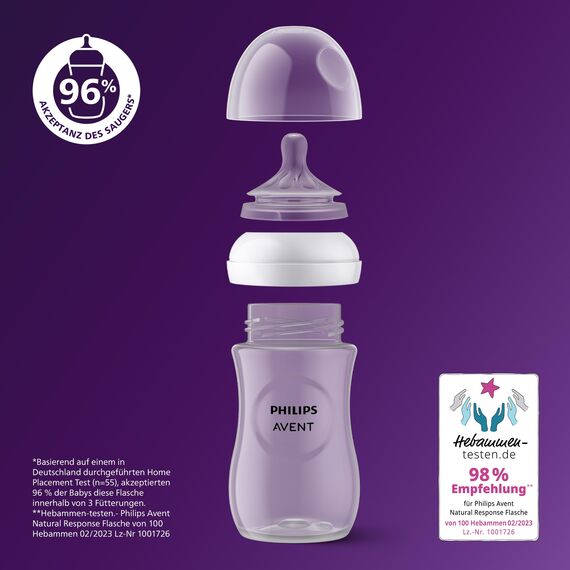 AVENT Natural Response Geschenkset für Babys: 2x Natural Response Flaschen 260 ml (ab 1 Monat), 4x ultra air Schnuller (0-6M) (Modell SCD837/13)