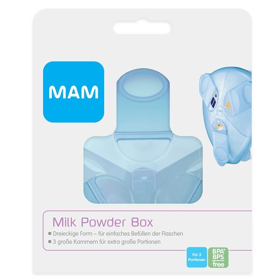 MAM Milchpulverspender, Milchpulver Box zum einfachen Befüllen von Babyflaschen, Milchpulverportionierer fasst bis zu 3 Portionen, 0+ Monate, Wal/Frosch