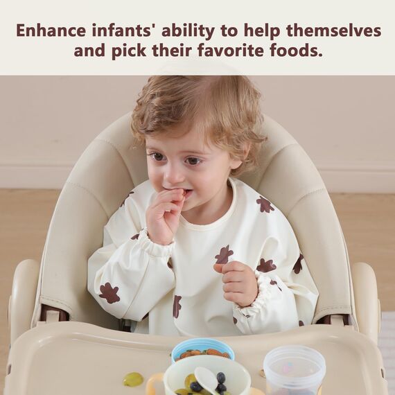 Yiupea Lätzchen mit Ärmeln Baby Mess Proof - Maschine Waschbar & Wasserdicht 6-24 Monate für Baby Led Weaning, Coverall Lätzchen für -Fütterung-Hellgelb