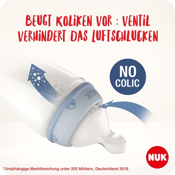 NUK First Choice+ Flow Control Trinksauger für Babyflaschen | 6–18 Monate |Anti-Colic-Ventil | BPA-frei | 2 Stück