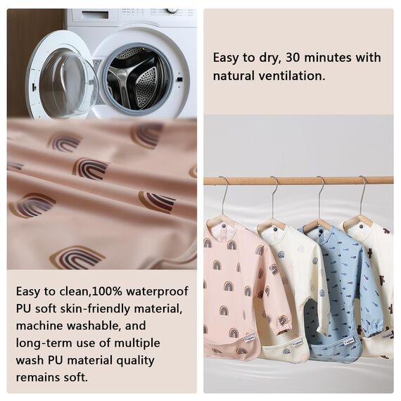Yiupea Lätzchen mit Ärmeln Baby Mess Proof - Maschine Waschbar & Wasserdicht 6-24 Monate für Baby Led Weaning, Coverall Lätzchen für-Fütterung-Rosa (Packung mit 2)