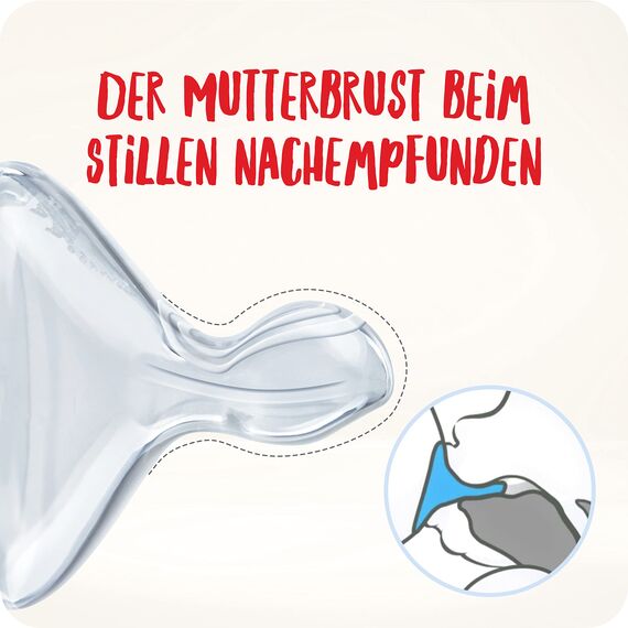 NUK First Choice+ Anti-Colic-Trinksauger Silikon | kiefergerechte NUK Form | Größe 1 (0-6 Monate) S für Tee | 2 Stück