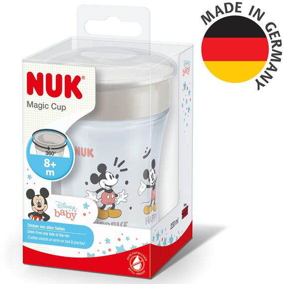 NUK Magic Cup Trinklernbecher | 8+ Monate | 230 ml | auslaufsicherer 360°-Trinkrand | BPA-frei | Disney Mickey Maus | grau