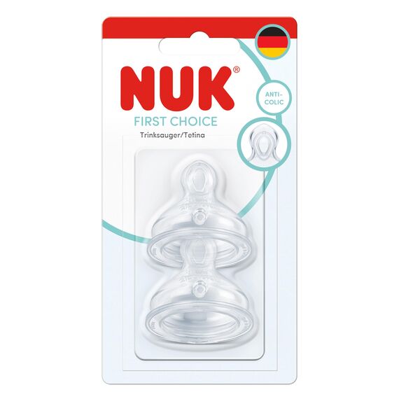 NUK First Choice Babyflaschensauger | Ab 6+ Monaten | Anti-Kolik-Flaschensauger | Silikon | Mittel | 2 Stück