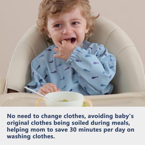 Yiupea Lätzchen mit Ärmeln Baby Mess Proof - Maschine Waschbar & Wasserdicht 6-24 Monate für Baby Led Weaning, Coverall Lätzchen für -Fütterung-Blau
