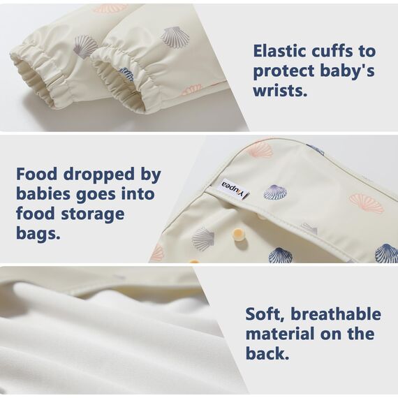 Yiupea Lätzchen mit Ärmeln Baby Mess Proof - Maschine Waschbar & Wasserdicht 6-24 Monate für Baby Led Weaning, Coverall Lätzchen für -Fütterung-Khaki