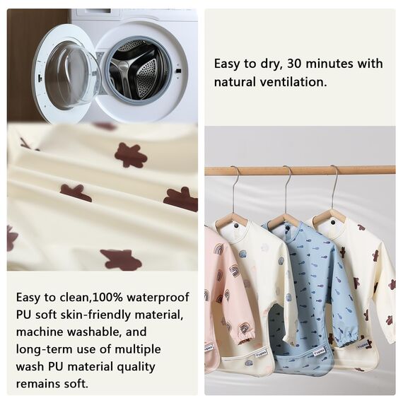 Yiupea Lätzchen mit Ärmeln Baby Mess Proof - Maschine Waschbar & Wasserdicht 6-24 Monate für Baby Led Weaning, Coverall Lätzchen für -Fütterung-Hellgelb