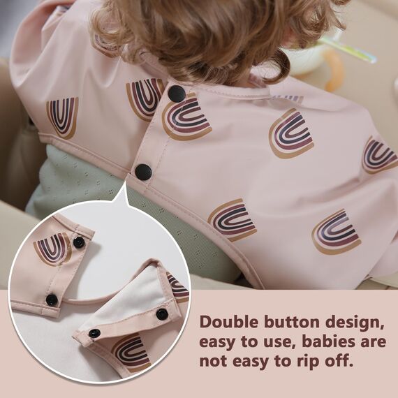 Yiupea Lätzchen mit Ärmeln Baby Mess Proof - Maschine Waschbar & Wasserdicht 6-24 Monate für Baby Led Weaning, Coverall Lätzchen für-Fütterung-Rosa (Packung mit 2)