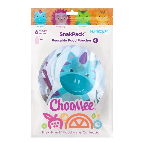 ChooMee Wiederverwendbare Babynahrungsbeutel – BPA-frei, Nachfüllbare Quetschbeutel für Kleinkinder – Pürees, Apfelmus & Joghurt – Doppelreißverschluss, breiter Boden, 4 Stück, 5 oz (Packung mit 2)