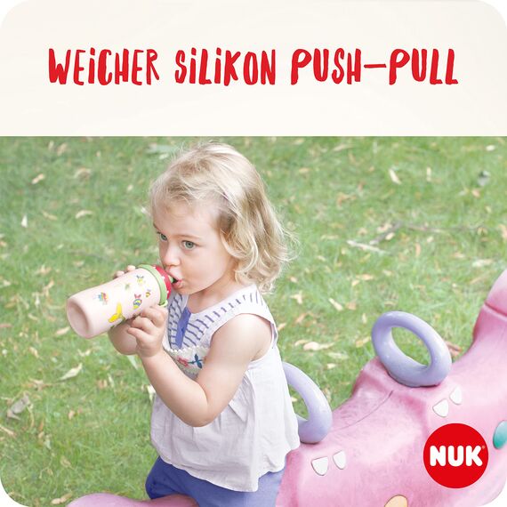 NUK Junior Cup Kinder Trinkflasche mit Chamäleon-Effekt | 18+ Monate | mit Farbwechsel | auslaufsicherer Trinklernbecher mit Push-Pull-Trinksauger | Clip & Schutzkappe | BPA-frei | 300 ml | blaugrün