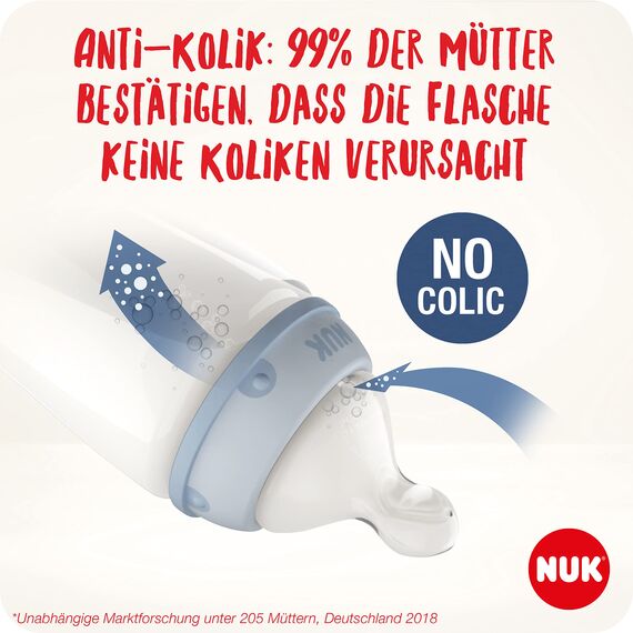 NUK First Choice+ Anti-Colic-Trinksauger Silikon | kiefergerechte NUK Form | Größe 1 (0-6 Monate) S für Tee | 2 Stück
