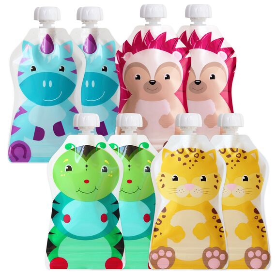 ChooMee Wiederverwendbare Babynahrungsbeutel – BPA-frei, Nachfüllbare Quetschbeutel für Kleinkinder – Pürees, Apfelmus & Joghurt – Doppelreißverschluss, breiter Boden, 8 Stück, 5 oz