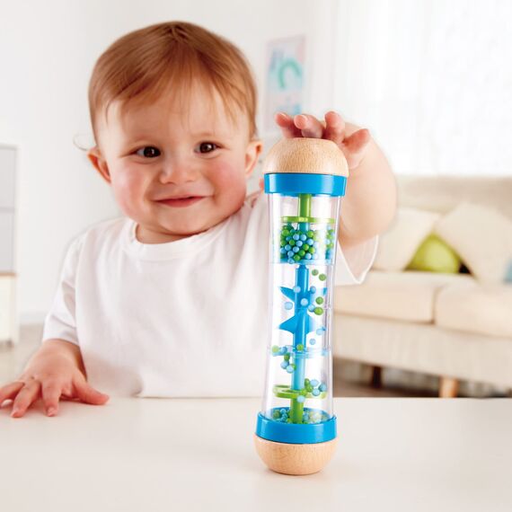 Hape Regenmacher – blau, Musikspielzeug aus Holz für Kleinkinder, beruhigende Regenklänge, Förderung von Motorik und Sinnen, ab 0 Monaten