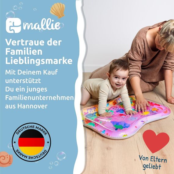 Mallie® Wassermatte Baby 66x50 CM Rosa Pink [100% BPA & Schadstoff-Frei] ab 3, 6 und 9 Monate im Ozean Design I Baby Spielzeug, Spielzeug Ab 6 Monate als Wassermatte Baby und Baby Spielzeug 6 Monate