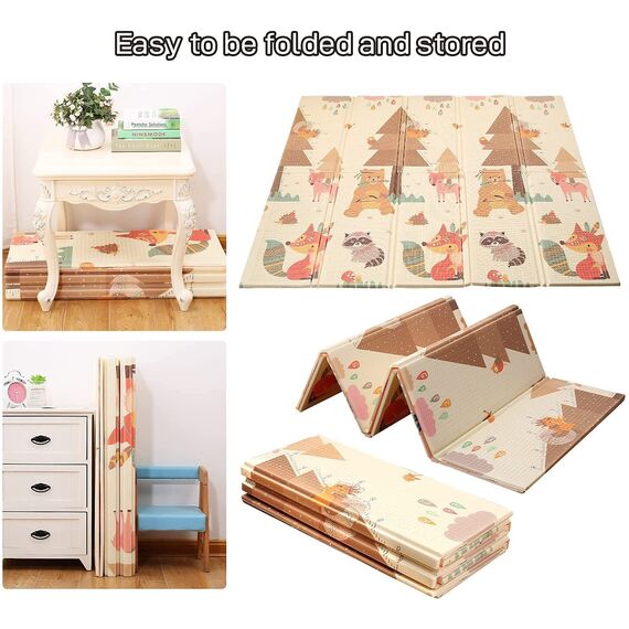 Spielmatte baby Teppich Babymatte faltbarer Spieldecke Krabbelmatte baby Bodenmatte XPE rutschfest Material, Tragbar für Innen- oder Außenbereich (Beige)