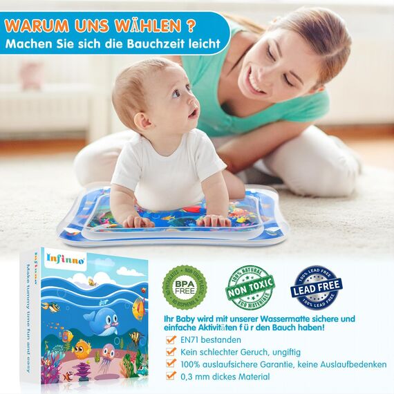 Infinno Wassermatte Baby Wasserspielmatte Spielzeug, Spielmatte Baby für 3 6 9 Monate Blauer Ozean