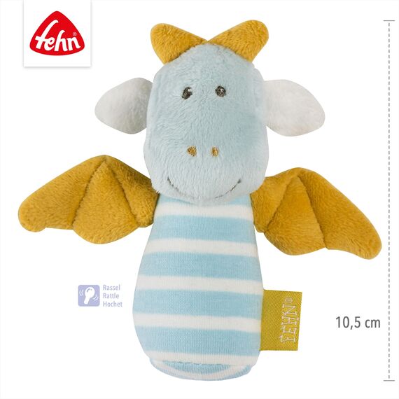 Mini-Rassel Drache – Mini-Greifling zum Rasseln, Fühlen, Spielen mit kuschelweichem Stoff-Tier – ein treuer Begleiter für Babys und Kleinkinder ab 0+ Monaten