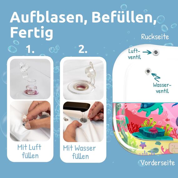 Mallie® Wassermatte Baby 66x50 CM Rosa Pink [100% BPA & Schadstoff-Frei] ab 3, 6 und 9 Monate im Ozean Design I Baby Spielzeug, Spielzeug Ab 6 Monate als Wassermatte Baby und Baby Spielzeug 6 Monate