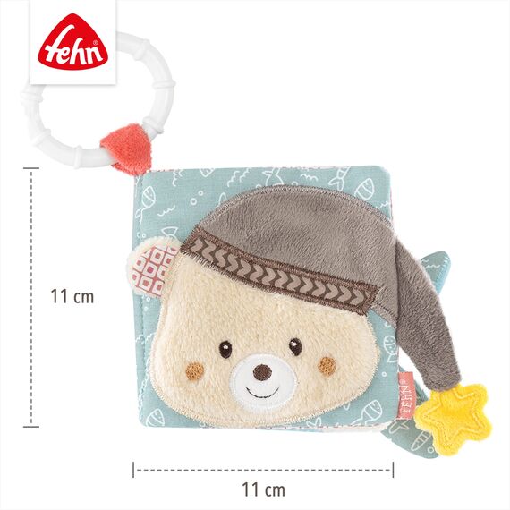 Fehn Soft Bilderbuch Bruno – Baby Fühlbuch aus Stoff mit Tier Motiven - Stoffbuch Spielzeug zum Aufhängen für Kinderwagen und Babyschale – Knisterbuch für Babys und Kinder ab 0+ Monaten