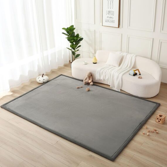Wolkenweiche Spielmatte Baby 280x200x2,5cm, Dunkelgrau– Teppich für Kinderzimmer mit hochwertigem Memory-Schaum Krabbelmatte Baby mit Rutschfester Unterseite Krabbeldecke, Kinderteppich, Tatami Matte