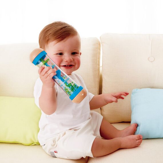 Hape Regenmacher – blau, Musikspielzeug aus Holz für Kleinkinder, beruhigende Regenklänge, Förderung von Motorik und Sinnen, ab 0 Monaten