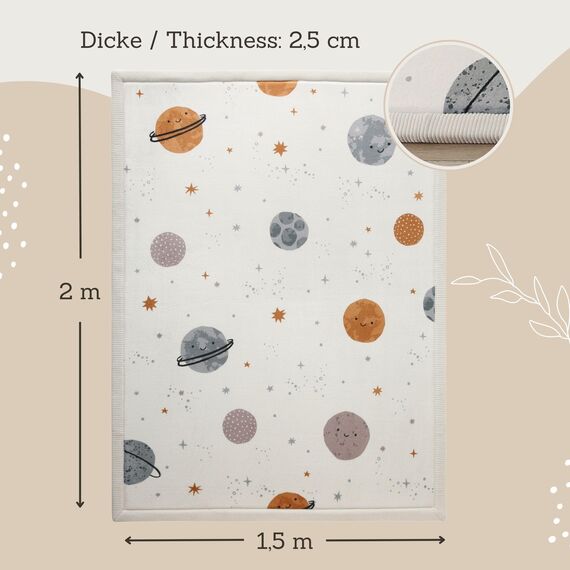Wolkenweiche Spielmatte Baby 200x150x2,5cm, Planeten – Teppich für Kinderzimmer mit hochwertigem Memory-Schaum – Krabbelmatte Baby mit Rutschfester Unterseite – Krabbeldecke Kinderteppich Tatami Matte
