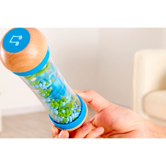 Hape Regenmacher – blau, Musikspielzeug aus Holz für Kleinkinder, beruhigende Regenklänge, Förderung von Motorik und Sinnen, ab 0 Monaten