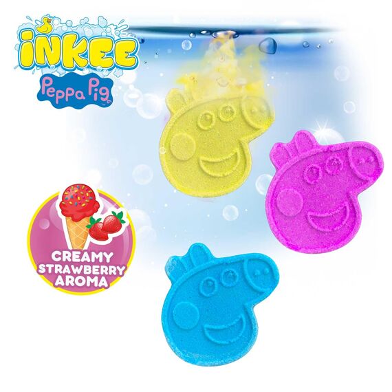INKEE - Peppa Pig Badebomben Kinder 3er Pack - Badekugeln Mädchen mit Mandelöl & Erdbeerduft 3x15g, Peppa Wutz geschenkideen