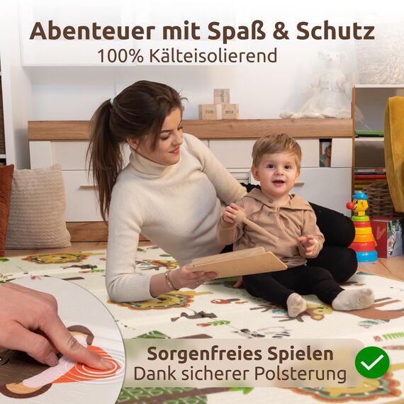 Mallie® Spielmatte Baby Faltbar inkl. Gratis Tragetasche 180x150x1cm [100% BPA- und Schadstoff-Frei] Doppelseitige Krabbelmatte Baby, Krabbeldecke Baby I Baby Play Mat, Spielmatte Baby Faltbar
