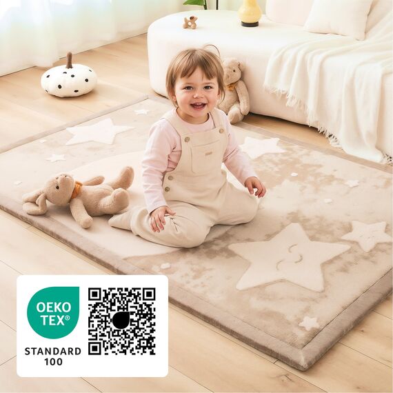 Wolkenweiche Spielmatte Baby 280x200x2,5cm, mond&Sterne– Teppich für Kinderzimmer mit hochwertigem Memory-Schaum – Krabbelmatte Baby mit Rutschfester Unterseite, Tatami Matte