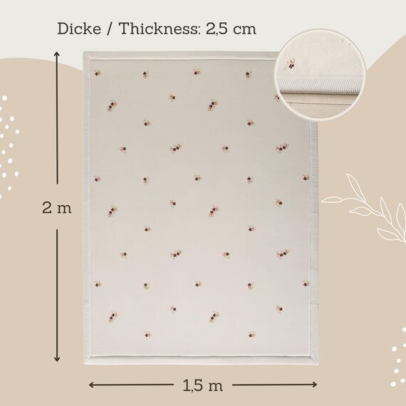 Wolkenweiche Spielmatte Baby 200x150x2,5cm, Blumen – Teppich für Kinderzimmer mit hochwertigem Memory-Schaum – Krabbelmatte Baby mit Rutschfester Unterseite – Krabbeldecke, Kinderteppich, Tatami Matte