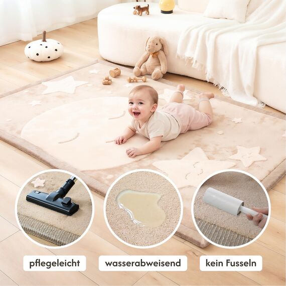 Wolkenweiche Spielmatte Baby 280x200x2,5cm, mond&Sterne– Teppich für Kinderzimmer mit hochwertigem Memory-Schaum – Krabbelmatte Baby mit Rutschfester Unterseite, Tatami Matte